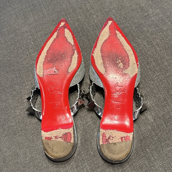 Christian Louboutin Planet Choc Silver Glitter Mules Sz. 36 - Picture 2 of 4